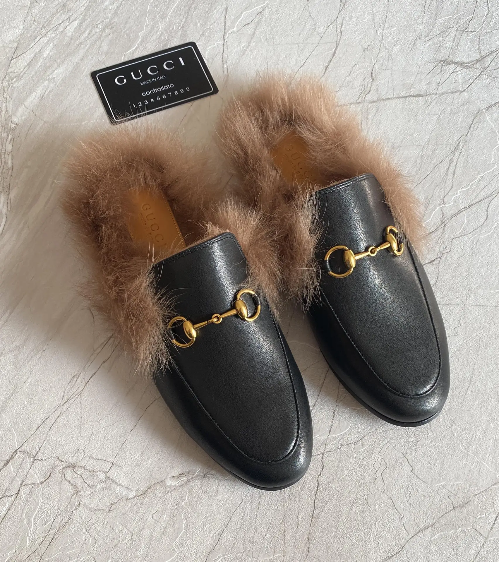 GUCCI Princetown Fur Lined Leather Slipper GUCCI Princetown Fur Lined Leather Slipper