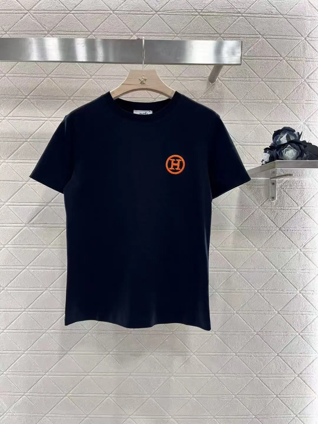 HERMES Letter H Embroidered Short Sleeve Shirt HERMES Letter H Embroidered Short Sleeve Shirt