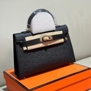 Hermes Kelly Ostrich Leather Bag