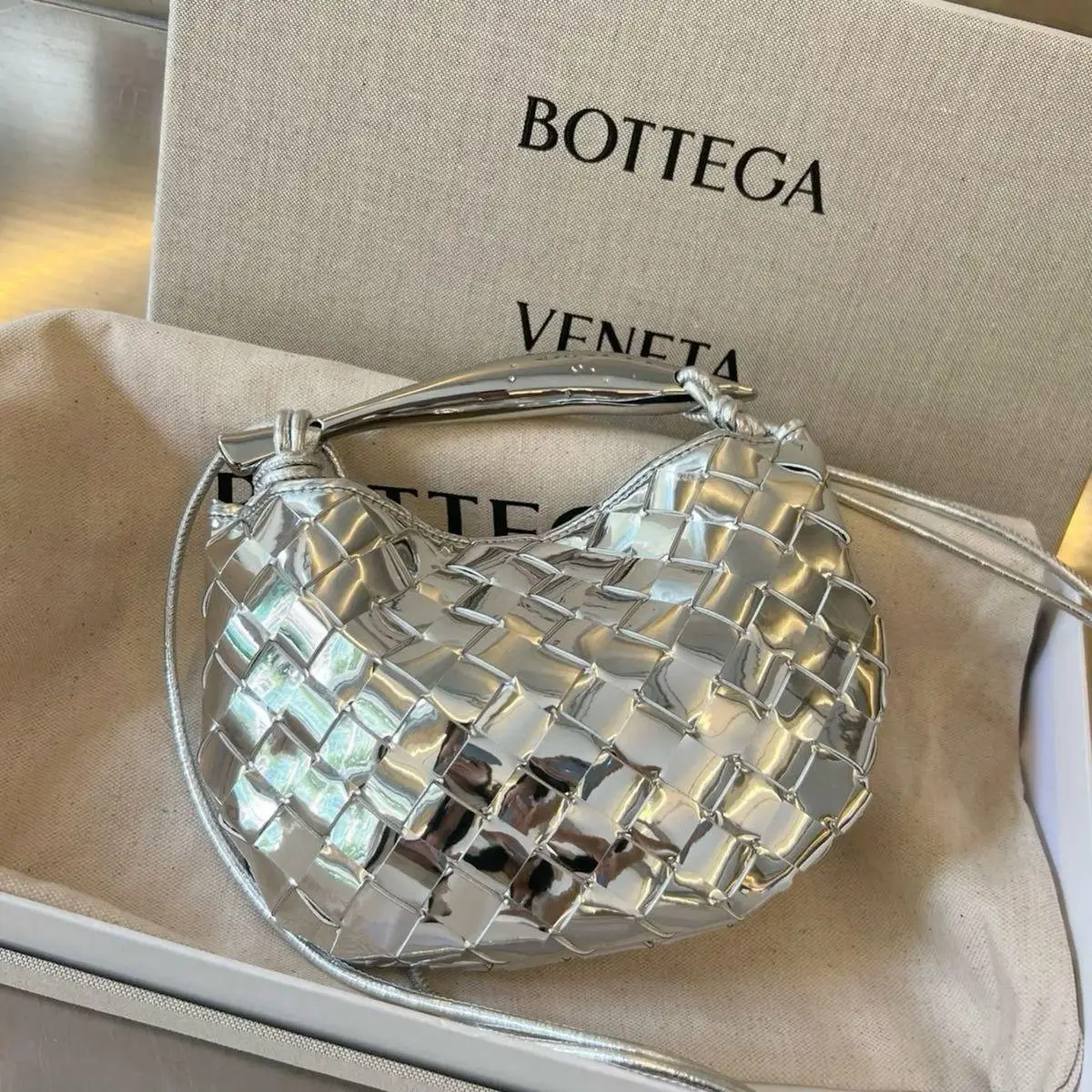Bottega Veneta Sardine Mini Metallic Leather Tote Bag Bottega Veneta Sardine Mini Metallic Leather Tote Bag