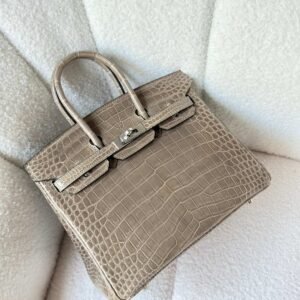 Buy Hermes Birkin 25 Poussiere Beige Shiny Crocodile Embossed Leather