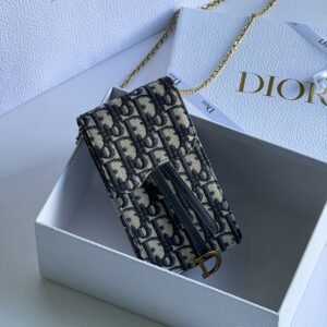 Dior Blue Dior Oblique Jacquard Vertical Saddle Pouch - Dubai Luxury Items